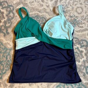 Lands' End Navy and Green Swimsuit Top